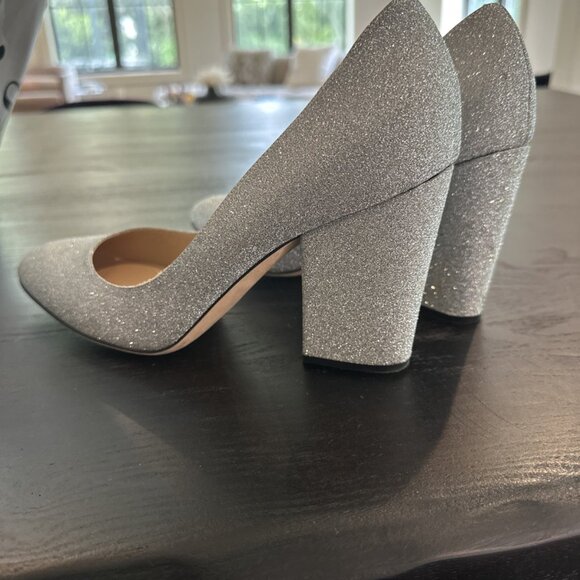 Sergio Rossi Silver Glitter Block Heel Pumps - Picture 5 of 9